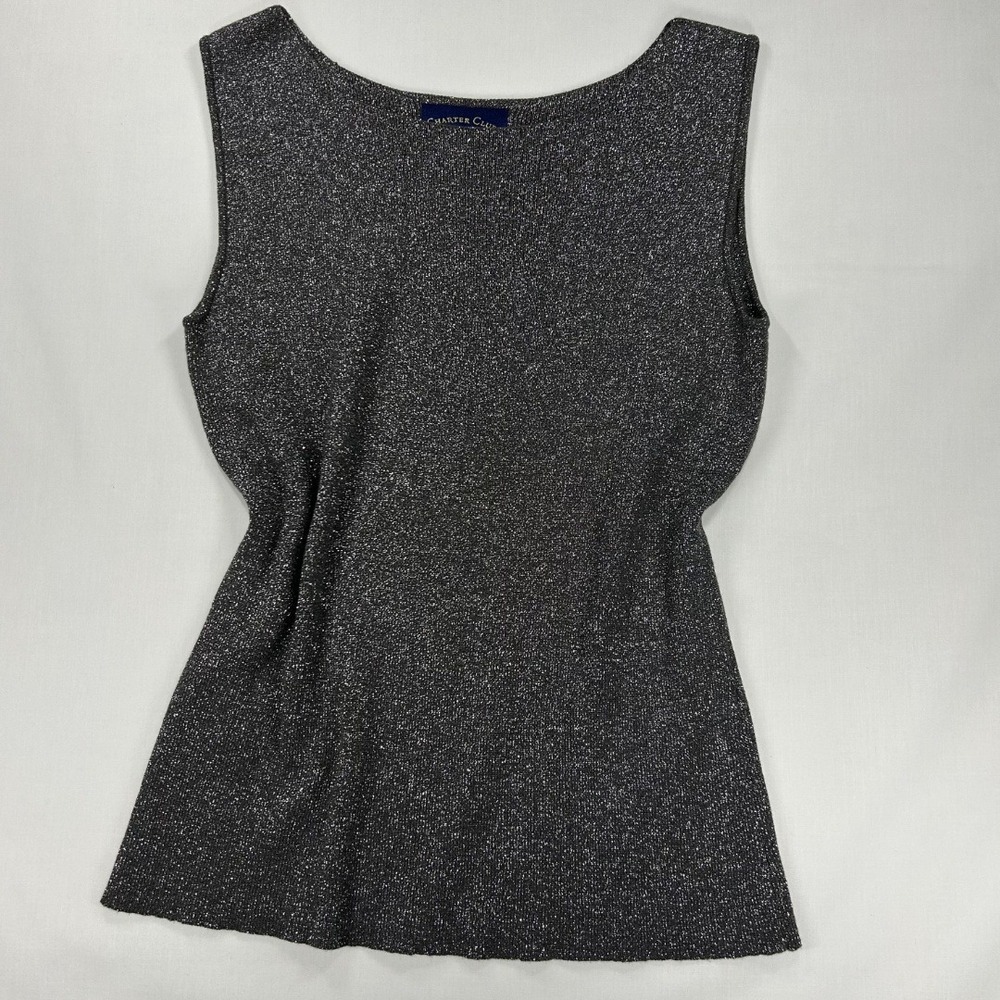 Charter Club Vintage Y2K Metallic Knit Tank Top Silver Shimmer Boat Neck Small
